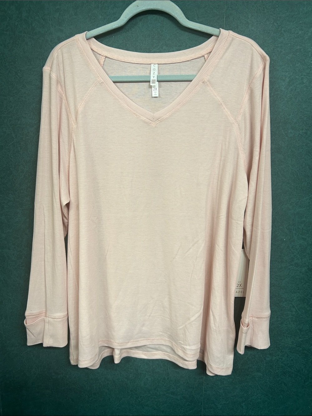 NWY 2X LuLaRoe Hazel Cozy V-Neck Long Sleeve Top - Light Pink